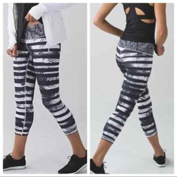 Lululemon Wunder Under Cropped Legging size 6‎ Palms/Banana Leaf/Gingham - Picture 1 of 8